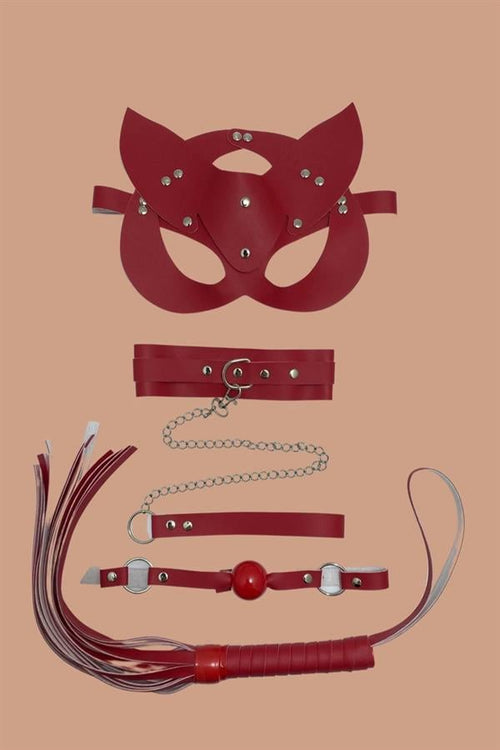 Aria's Closet Kırmızı Maske Tasma Kırbaç Deri Set - Görsel 1