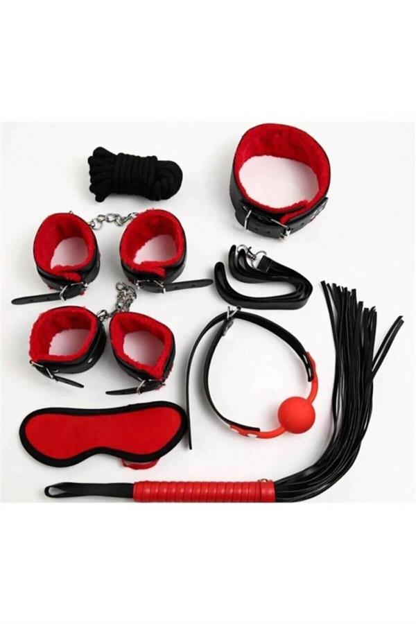 Arias Closet Kırmızı/Siyah İçi Tüylü Deri 7'li Harness Set - Görsel 2
