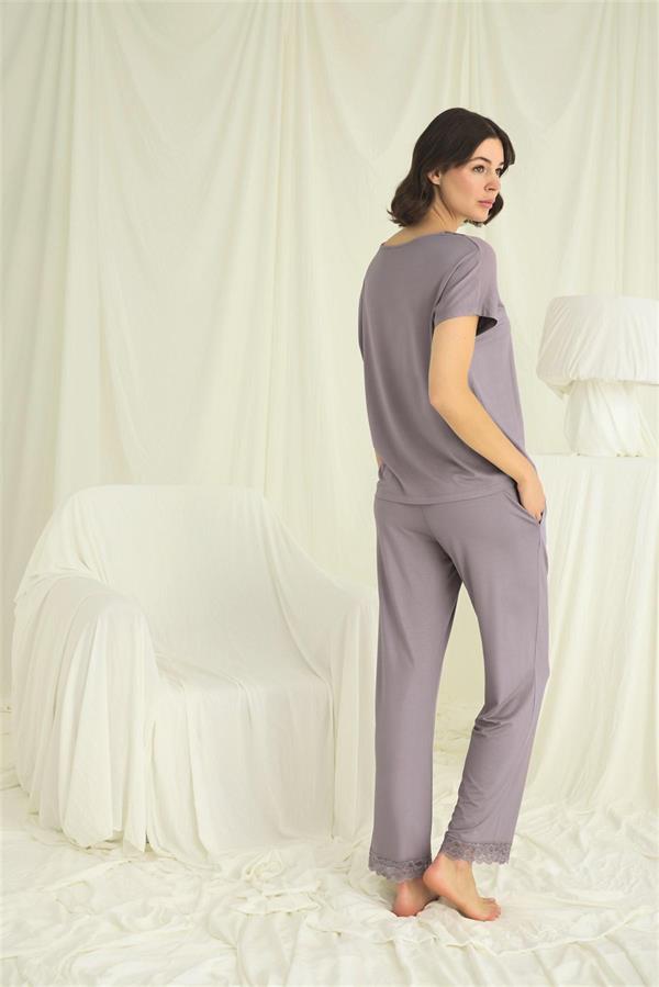 Arias Closet Kısa Kollu V Yakalı Dantelli Pijama Takımı - Görsel 7