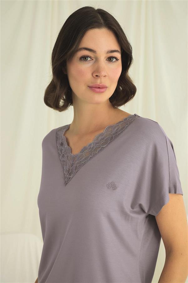 Arias Closet Kısa Kollu V Yakalı Dantelli Pijama Takımı - Görsel 6