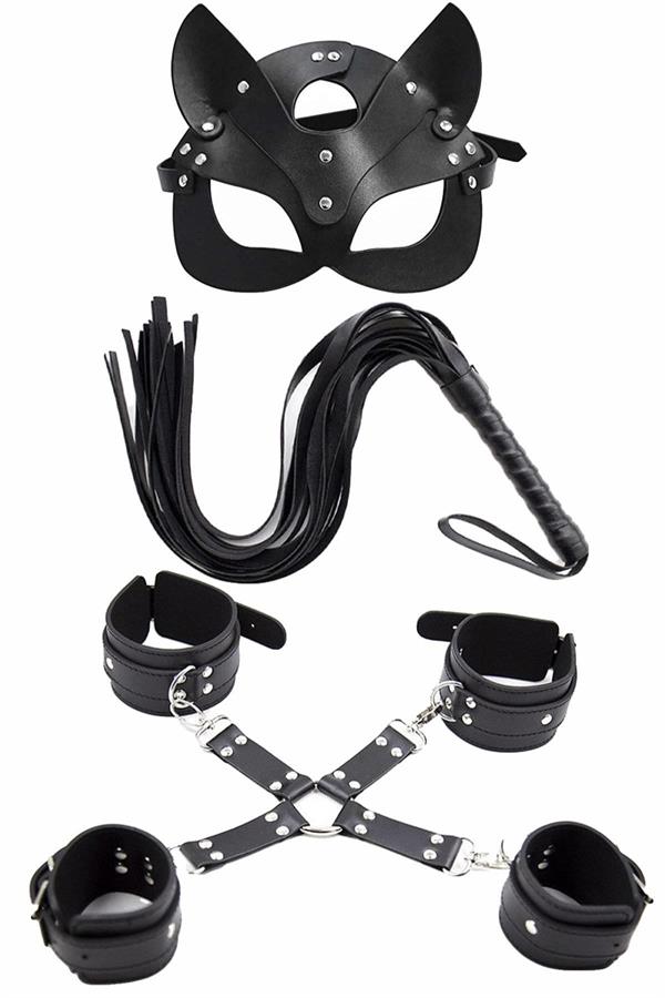 Arias Closet Maske Kırbaç Bileklik 5 Li Harness Deri Set - Görsel 1