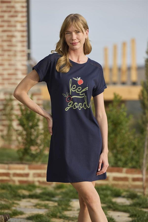 Arias Closet Meyve ve Yaprak Baskılı Dantelli "Feel Good" Gecelik - Görsel 4