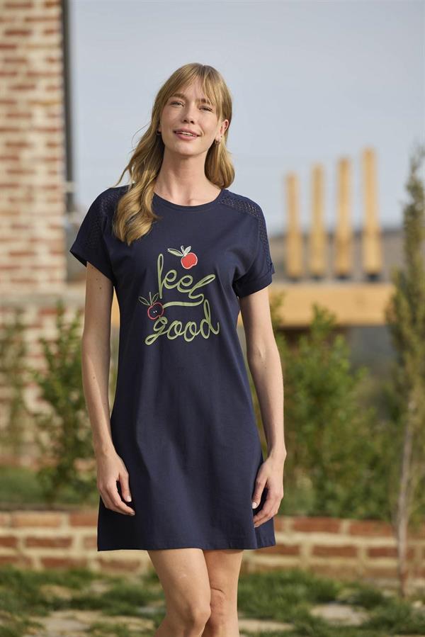 Arias Closet Meyve ve Yaprak Baskılı Dantelli "Feel Good" Gecelik - Görsel 2