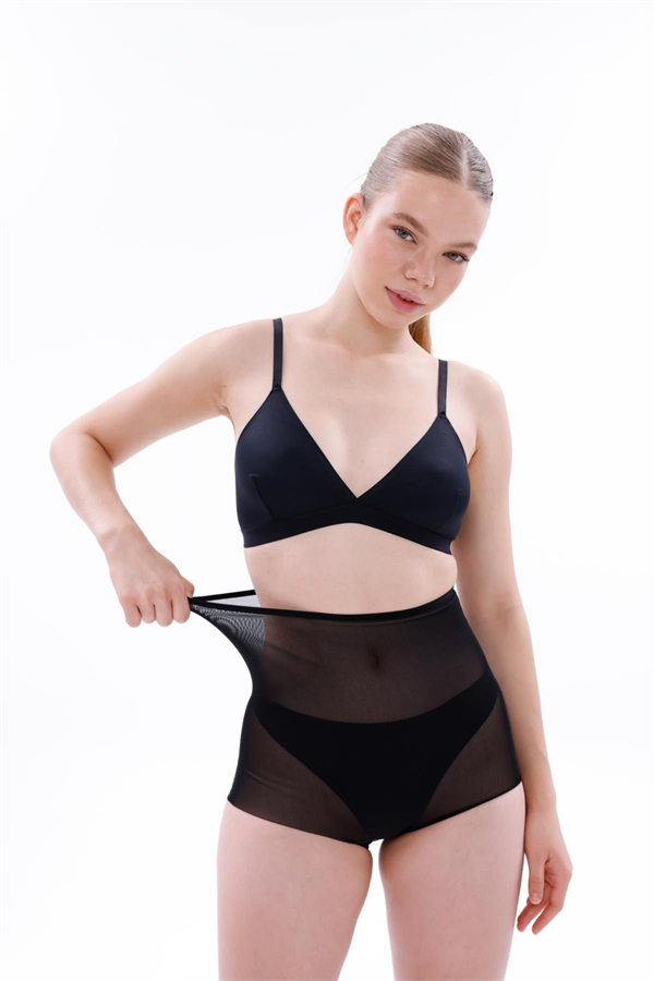 Arias Closet Siyah MI EMAY 2706 Lazer Tül Toparlayıcı Slip Hayalet Külot Korse - Görsel 4