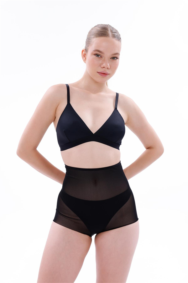 Arias Closet Siyah MI EMAY 2706 Lazer Tül Toparlayıcı Slip Hayalet Külot Korse - Görsel 1