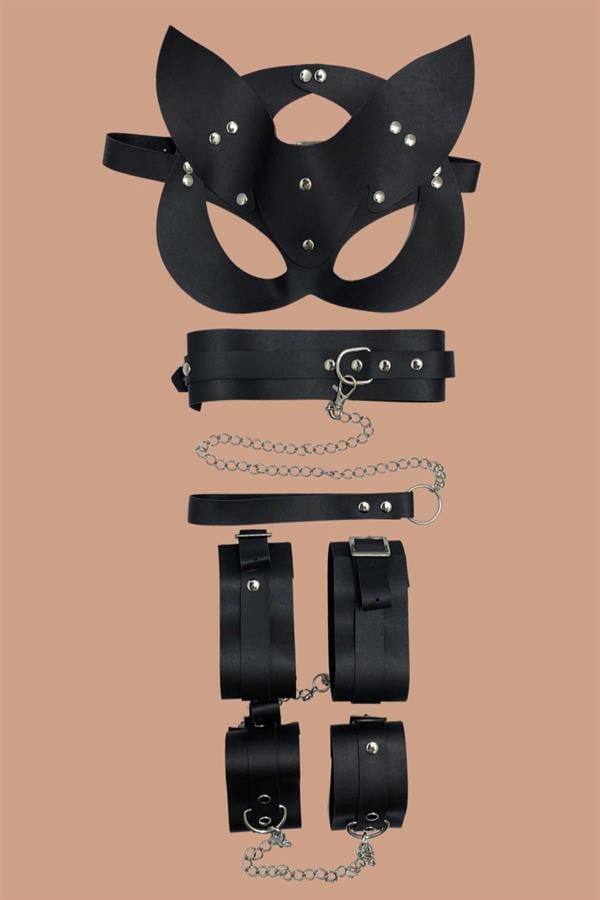 Aria's Closet Siyah 4'lü Maske ,Tasma,Kelepce Harness Set - Görsel 1