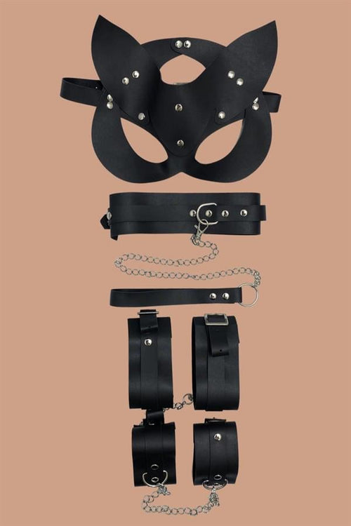Aria's Closet Siyah 4'lü Maske ,Tasma,Kelepce Harness Set - Görsel 1