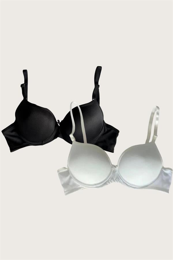 Arias Closet Siyah-Beyaz 2'li Mikro Kumaş Push Up Dolgulu Balenli Günlük Destekli Sütyen - Görsel 3