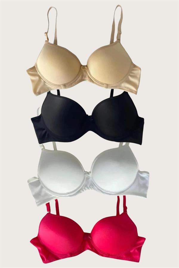 Arias Closet Siyah-Beyaz-Kırmızı-Ten 4'lü İçi Boş Micro Balenli Günlük Tek Desteksiz Sütyen - Görsel 1