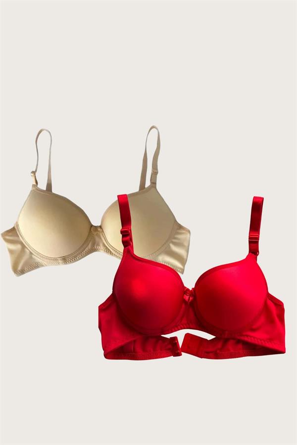 Arias Closet Ten-Kırmızı 2'li Mikro Kumaş Push Up Dolgulu Balenli Günlük Destekli Sütyen - Görsel 3