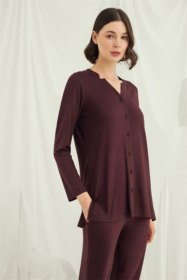 Arias Closet Uzun Kollu Boydan Düğmeli V Yaka Pijama Takımı - Görsel 4