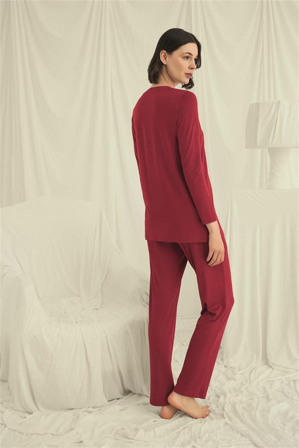 Arias Closet Uzun Kollu Boydan Düğmeli V Yaka Pijama Takımı - Görsel 4