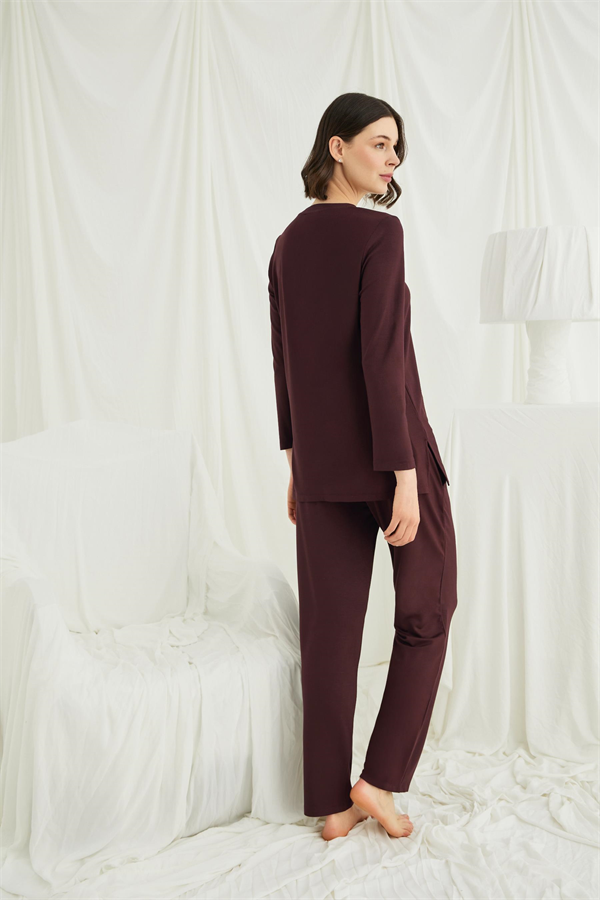 Arias Closet Uzun Kollu Boydan Düğmeli V Yaka Pijama Takımı - Görsel 5