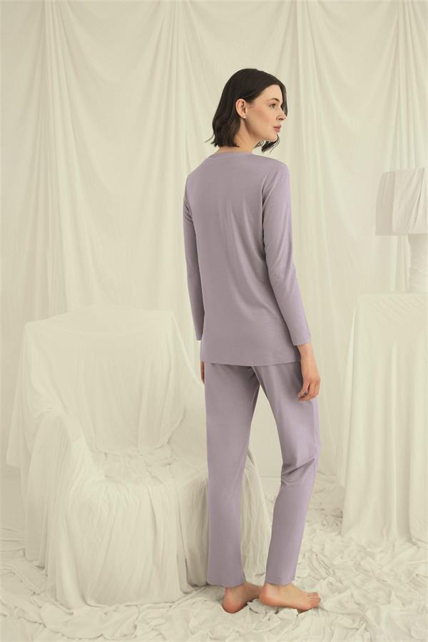 Arias Closet Uzun Kollu Boydan Düğmeli V Yaka Pijama Takımı - Görsel 6
