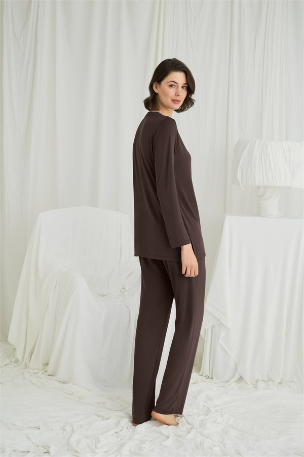 Arias Closet Uzun Kollu Boydan Düğmeli V Yaka Pijama Takımı - Görsel 6