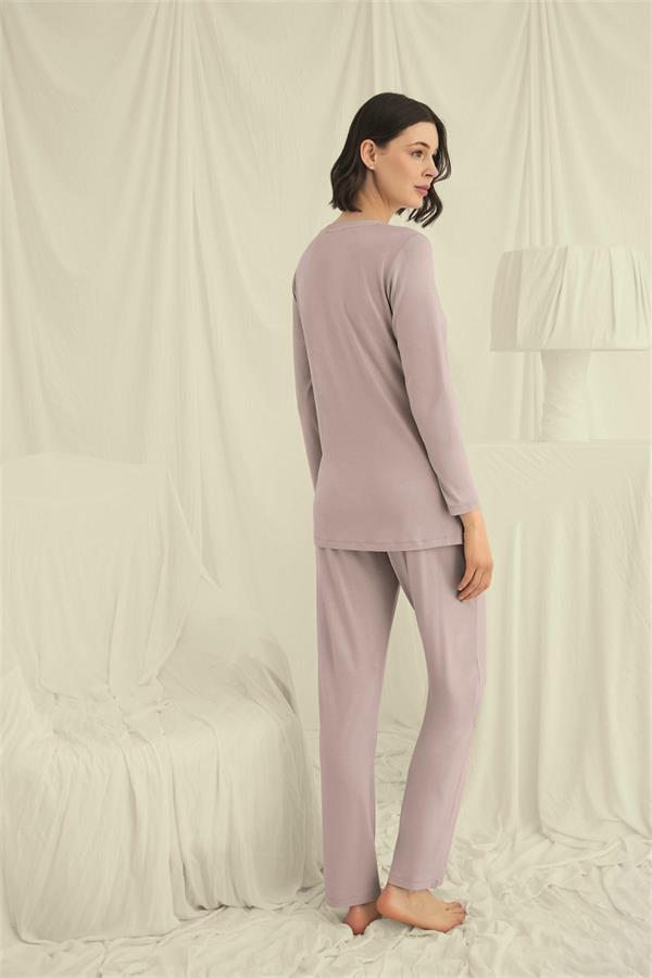 Arias Closet Uzun Kollu Boydan Düğmeli V Yaka Pijama Takımı - Görsel 6