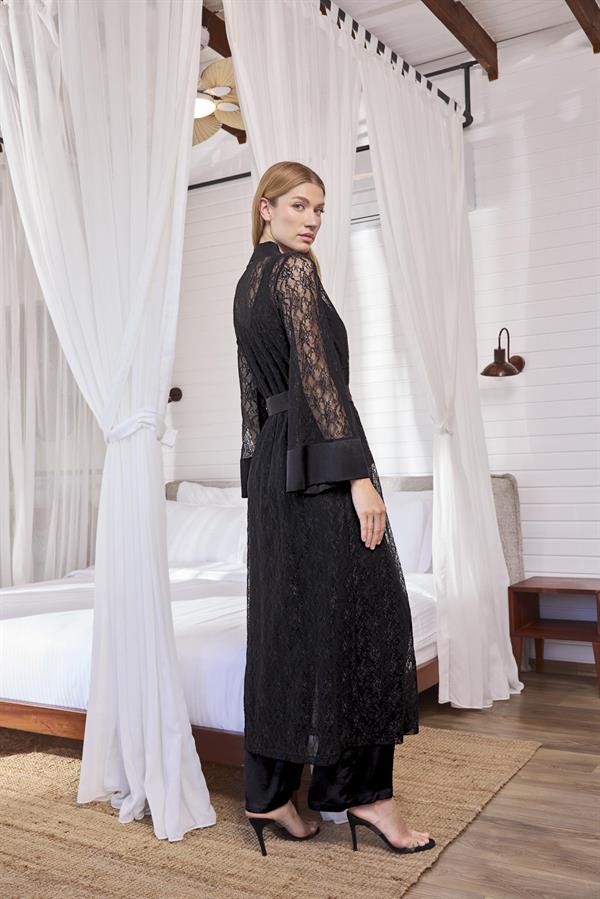 Arias Closet Uzun Kollu Dantelli ve Kuşaklı Sabahlık - Görsel 4