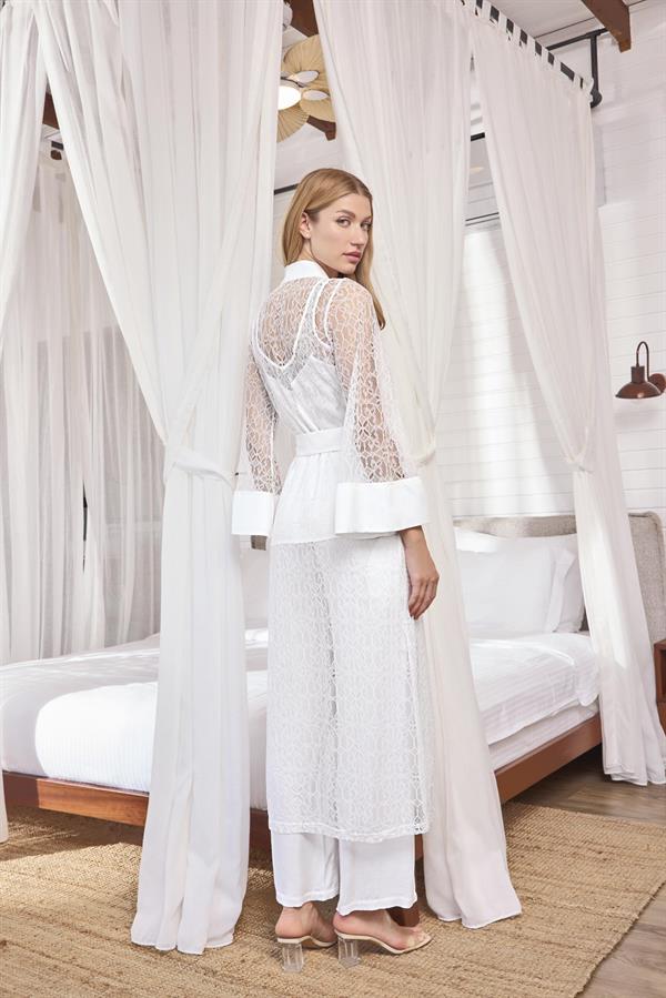 Arias Closet Uzun Kollu Dantelli ve Kuşaklı Sabahlık - Görsel 8