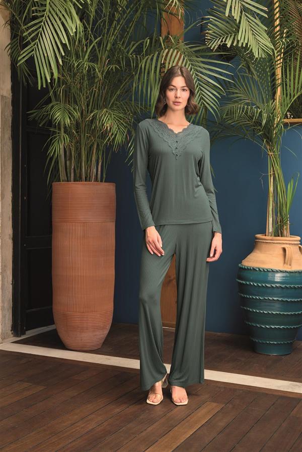 Arias Closet Uzun Kollu Önü Düğmeli V Yaka Pijama Takımı - Görsel 2