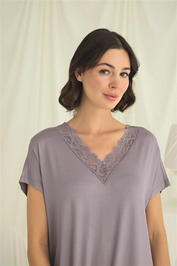 Arias Closet Yakası Dantelli Kısa Kollu Gecelik - Görsel 5