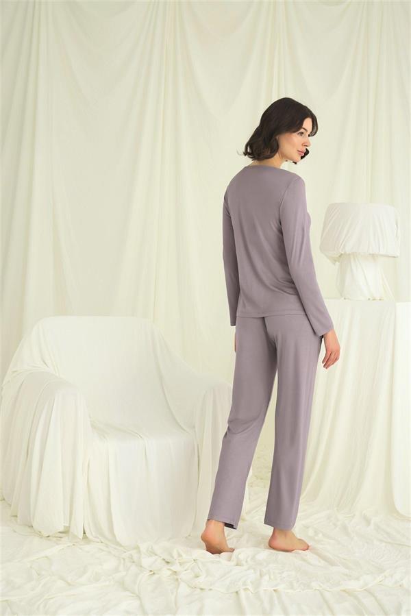 Arias Closet Yakası Kolu ve Omzu Dantelli Boydan Düğmeli Pijama Takımı - Görsel 6