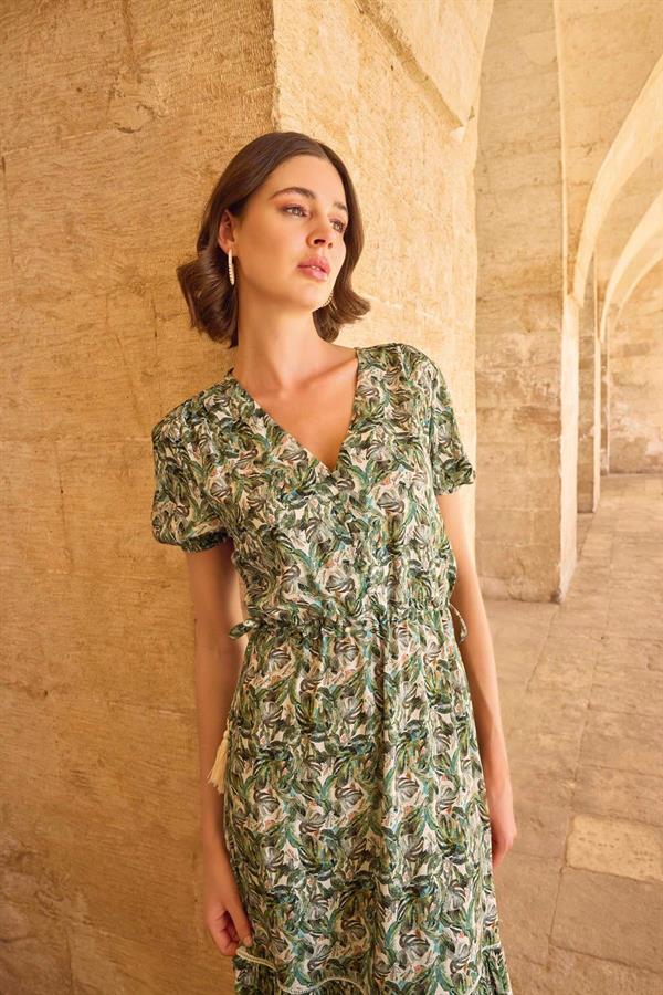 Arias Closet Yaprak Desenli Kısa Kollu Elbise - Görsel 4