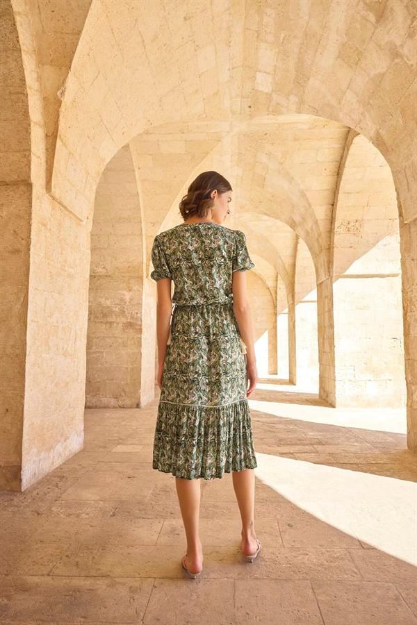 Arias Closet Yaprak Desenli Kısa Kollu Elbise - Görsel 5