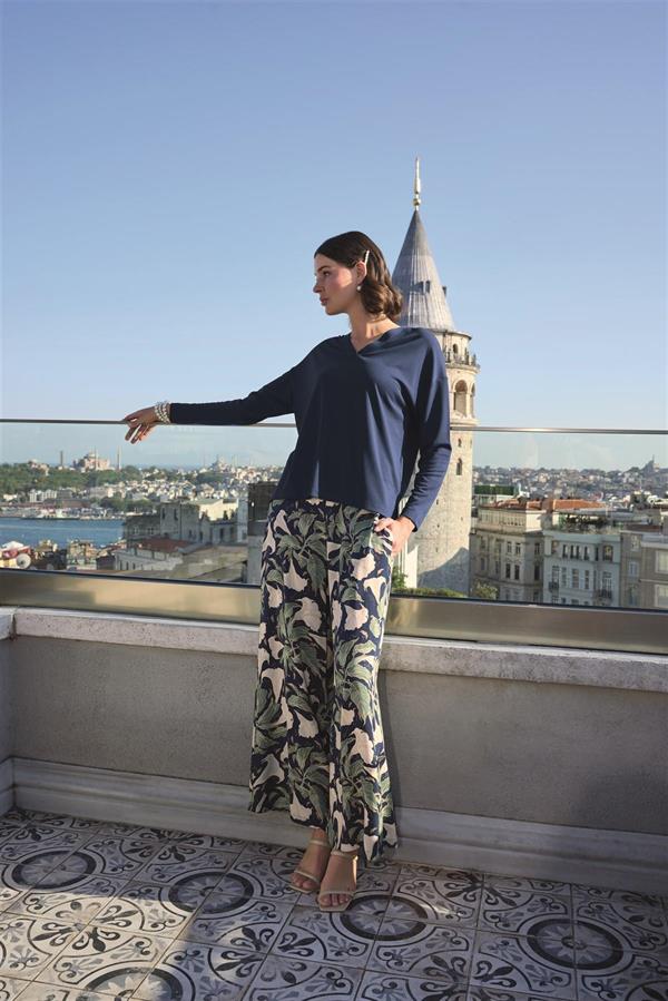 Arias Closet Yaprak Desenli Uzun Kollu V Yaka Pijama Takımı - Görsel 6