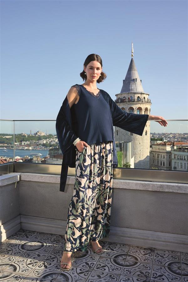Arias Closet Yaprak Desenli ve Dantelli 3'lü Pijama Takımı - Görsel 1