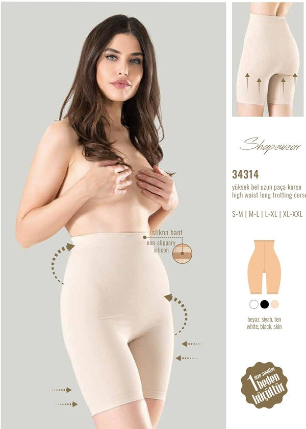 Arias Closet 1 Beden Küçülten Silikon Bantlı Yüksek Bel Uzun Paça Korse - Görsel 1