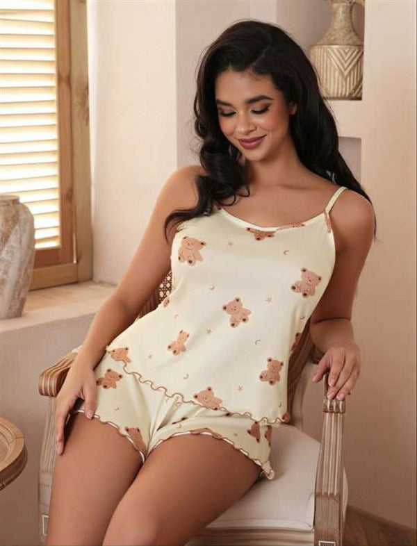 Arias Closet Ayıcık Desenli Askılı Şortlu Pijama Takımı - Görsel 2