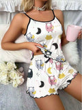Arias Closet Beyaz Üstüne Desenli İnce Askılı Şortlu Pijama Takımı - Görsel 1