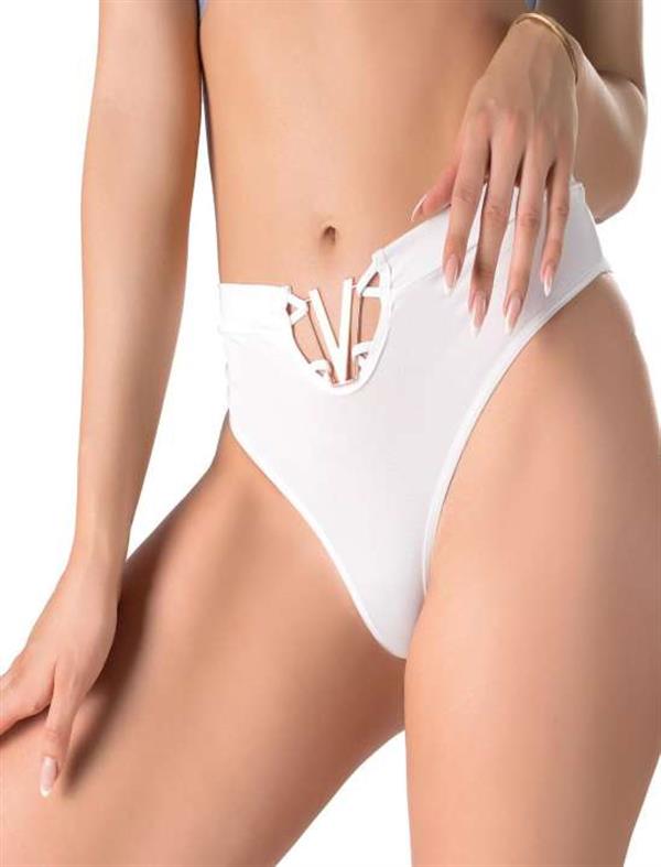 Arias Closet Beyaz V Metal Aksesuarlı Yüksek Bel String Tanga - Görsel 1