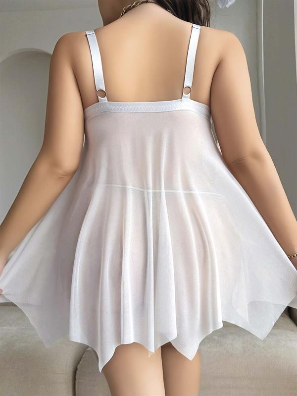 Arias Closet Büyük Beden Beyaz Kalın Askılı Kurdelalı Fantezi Tül Gecelik - Görsel 3