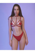 Arias Closet Fantezi Kırmızı Harness Sütyen Kumaş Külot Takımı - Görsel 1