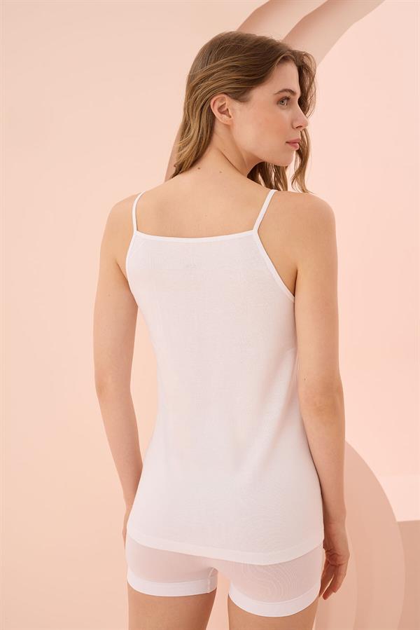 Arias Closet İp Askılı Beyaz Ribana Atlet - Görsel 3