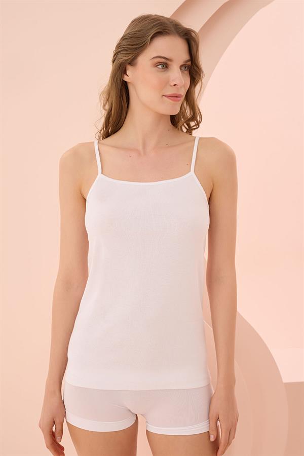 Arias Closet İp Askılı Beyaz Ribana Atlet - Görsel 1