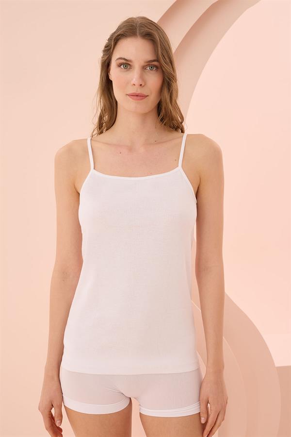 Arias Closet İp Askılı Beyaz Ribana Atlet - Görsel 2