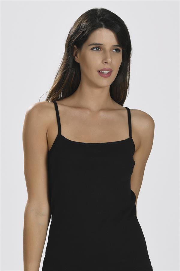 Arias Closet İp Askılı Siyah Ribana Atlet - Görsel 1