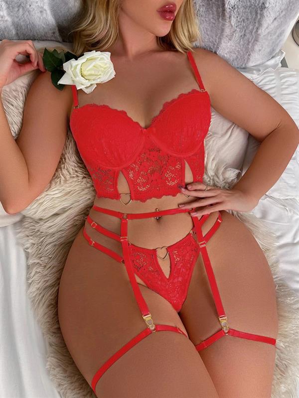 Arias Closet Kırmızı Dantelli Jartiyer Fantezi Seksi Büstiyer Takımı - Görsel 5