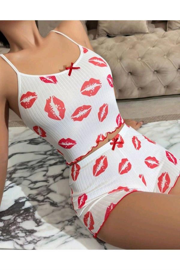 Arias Closet Kiss Öpücük Beyaz Şortlu Takım - Görsel 3