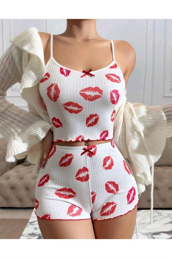 Arias Closet Kiss Öpücük Beyaz Şortlu Takım - Görsel 1