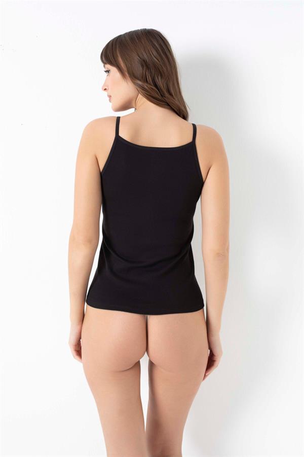 Arias Closet Likralı Pamuklu İp Askılı Siyah Atlet - Görsel 2