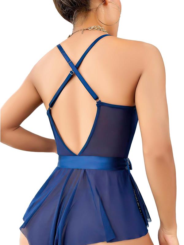 Arias Closet Mavi Dantel İşlemeli Kurdelalı Fantezi Tül Babydoll - Görsel 2