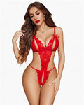 Arias Closet Özel Bölgesi Açık Göğüs Detaylı Kırmızı Fantezi Body - Görsel 1