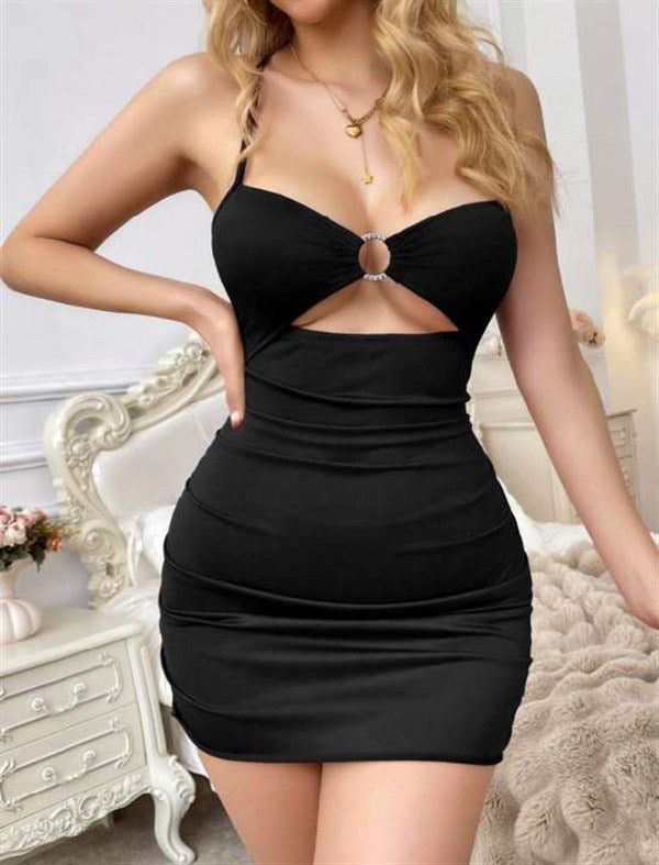 Arias Closet Özel Şık Tasarım Siyah Göğüs Dekolteli Mini Club Elbisesi - Görsel 2