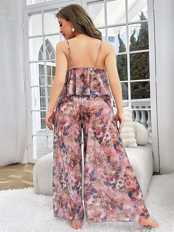 Arias Closet Özel Tasarım Büyük Beden Çiçek Desenli Bol Kesim 2'li Pijama Takımı - Görsel 2