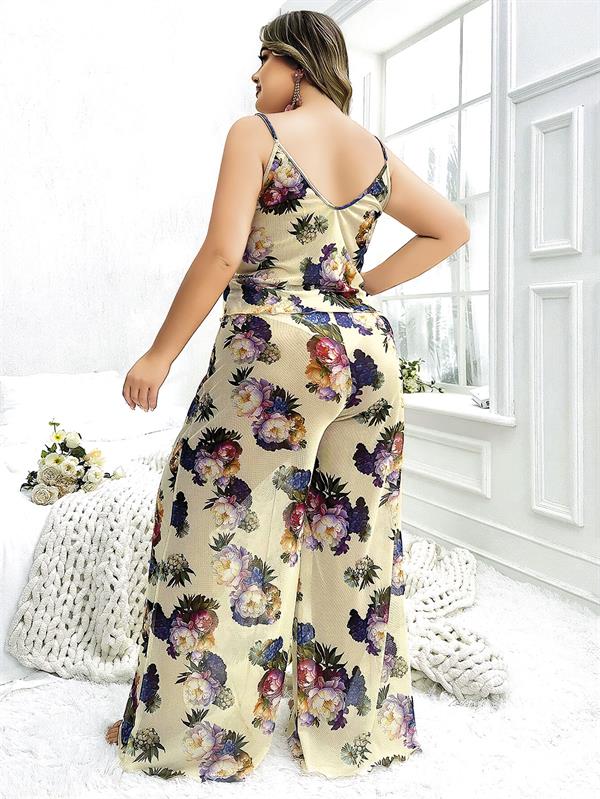 Arias Closet Özel Tasarım Büyük Beden Çiçek Desenli İnce Askılı 2'li Pijama Takımı - Görsel 2
