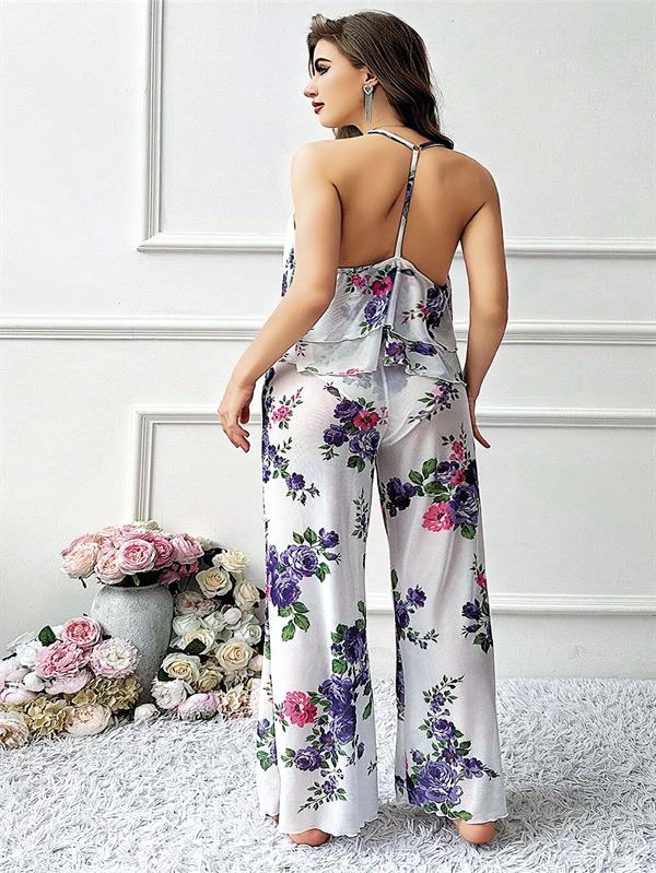 Arias Closet Özel Tasarım Büyük Beden Çiçek Desenli Fırfırlı 2'li Pijama Takımı - Görsel 3