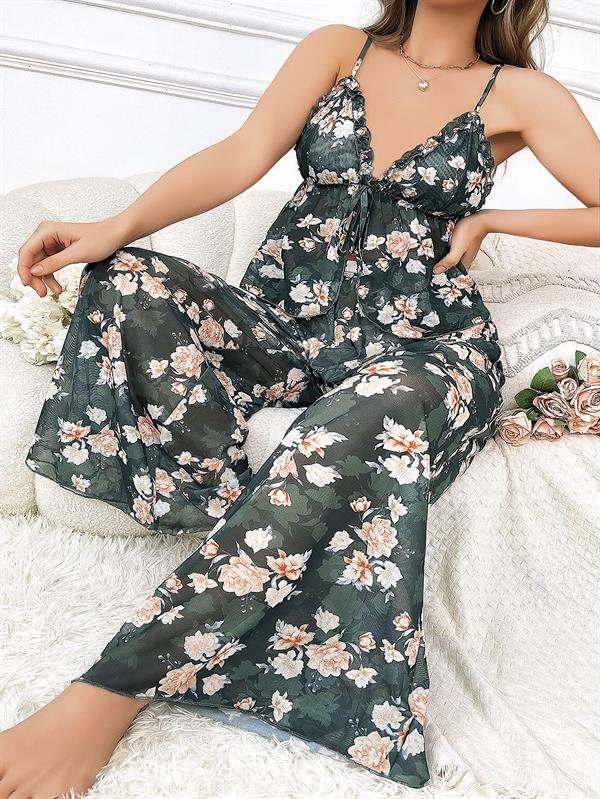 Arias Closet Özel Tasarım Büyük Beden Çiçek Desenli Bol Kesim 2'li Pijama Takımı - Görsel 1